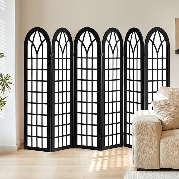 Asnefeli 6 Panel Japanese Room Divider, Shoji Style Partition Divider, Fully Assembled Wooden Privacy Screen for Home Office Bedroom Apartment Decoration, Black
