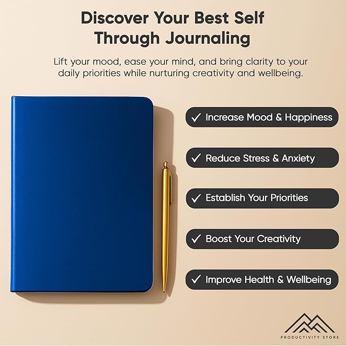 Journal For Men & Women - Gratitude Journal, Mental Health & Self Care Journal For Women & Men - A5 - Blue - Productivity Store