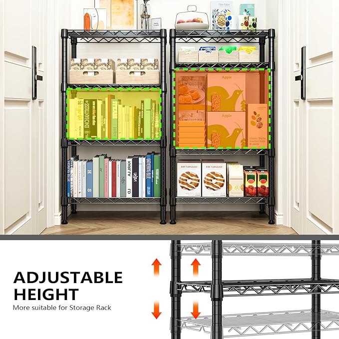 M MZG 1000 lbs 4 Tier Shelf Metal Storage Shelves Wire Rack Closet Organizers with PP Board for Garage Kitchen Bathroom Laundry Black 11.8" D x 21.7" W x 39.5" H
