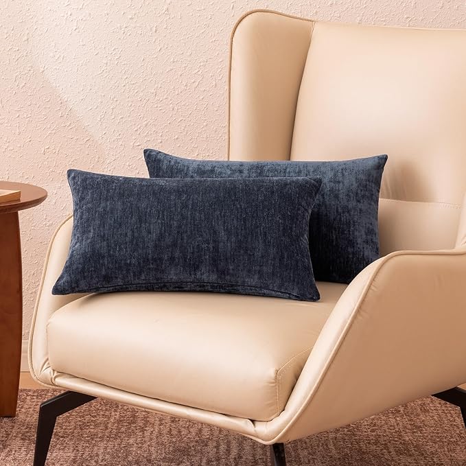 Amazon Basics Chenille Throw Pillow Covers, Home Decor Lumbar Cushion Cover for Bedroom Living Room Couch Bed, 12" W × 20" L, Navy Blue