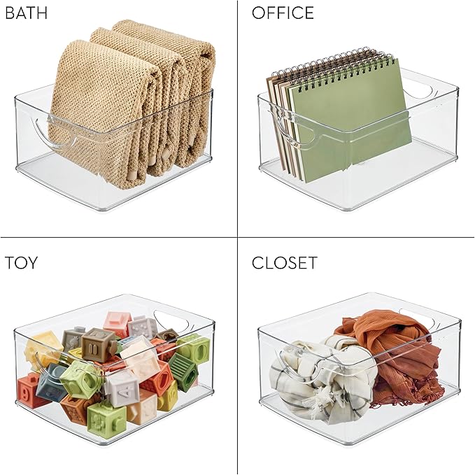 iDesign Pantry Storage Bins with Handles - Organizer Bins for Cabinets or Fridge - Set of 2 - Clear