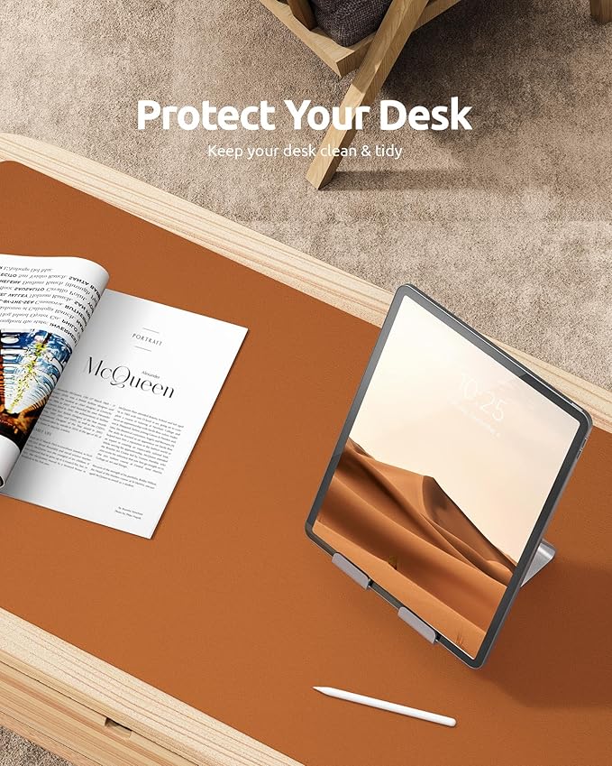 YSAGi Leather Desk Pad Protector, Office Desk Mat, Large Mouse Pad, Non-Slip PU Leather Desk Blotter, Laptop Desk Pad, Waterproof Desk Writing Pad for Office and Home (Brown, 31.5" x 15.8")
