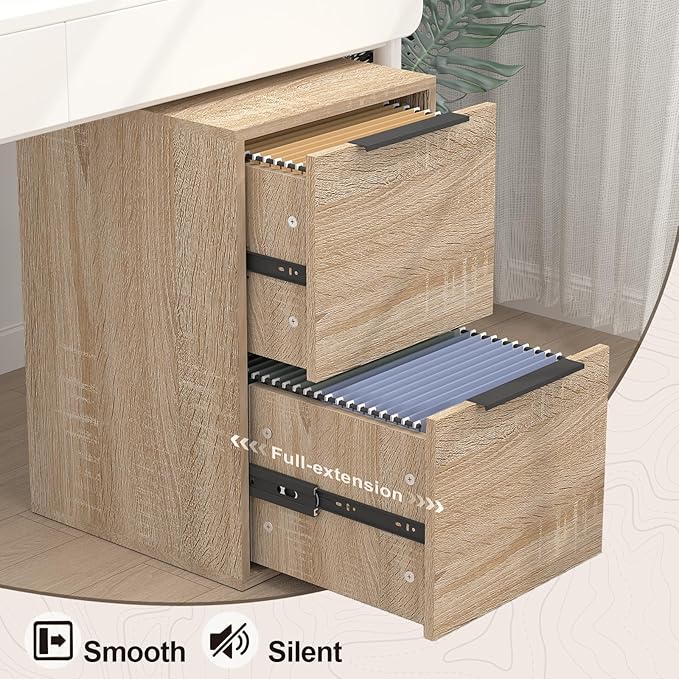FATIGOS Wood File Cabinet 2 Drawer Filing Cabinets with Hanging Bars for Letter Size, Wooden Samll Vertical Filing Cabinet for Home Office, Oak
