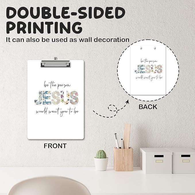 APIILVPQ Bible Clipboard，Jesus Clipboards with Low Profile Clip for Office School Use, Floral Wooden Clip Boards for Nurses Teachers Students - B10