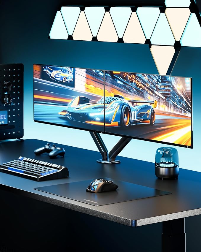 monTEK Dual Monitor Stand for Desk, 17-32 Inch Mechanical Spring Dual Arm, Heavy Duty Steel Adjustable Monitor Mount, Full Motion VESA 75x75/100x100, C-Clamp & Grommet, Holds Up to 20 lbs Each