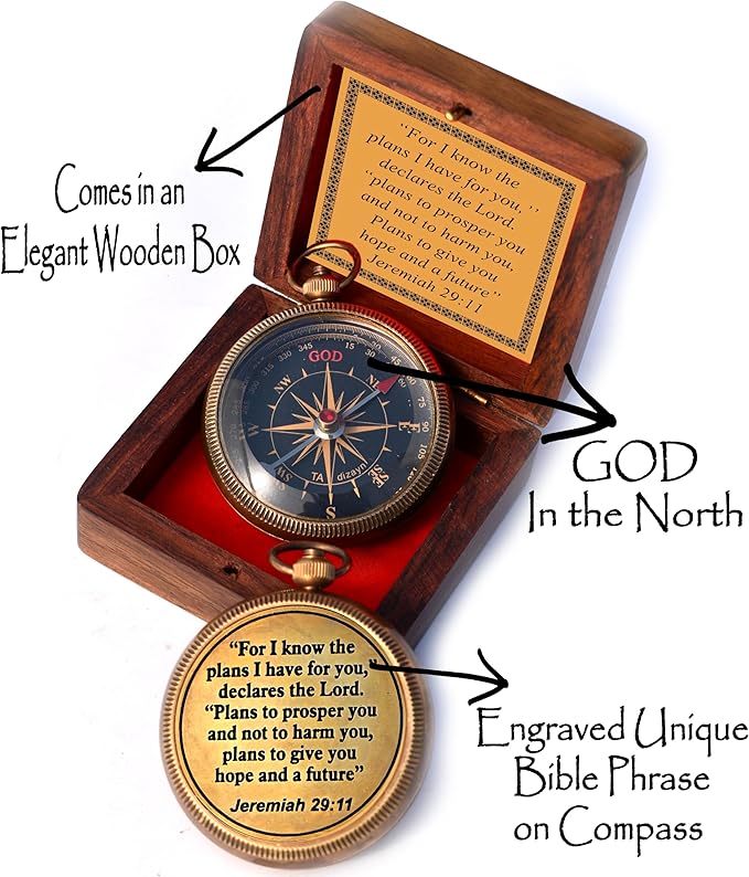 For I Know The Plans I Have For You, Jeremiah 29:11, Solid Brass Directional Engraved Compass, Baptism Gifts for Boys Girls, First Communion, Christian Gifts for Men, First Confirmation Gifts for Boys
