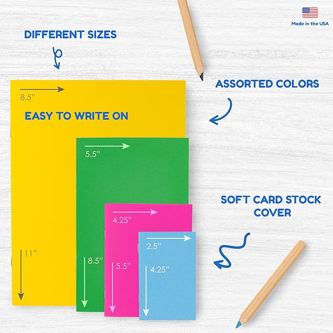 Hygloss Blank Books - Bulk 10 Pack – 4.25" x 5.5" A6 Assorted Colors – Paperback Blank Books for Kids to Write Stories, Doodle Art – Plain Drawing Sketchbook, Unlined Journal, Notebook Without Lines