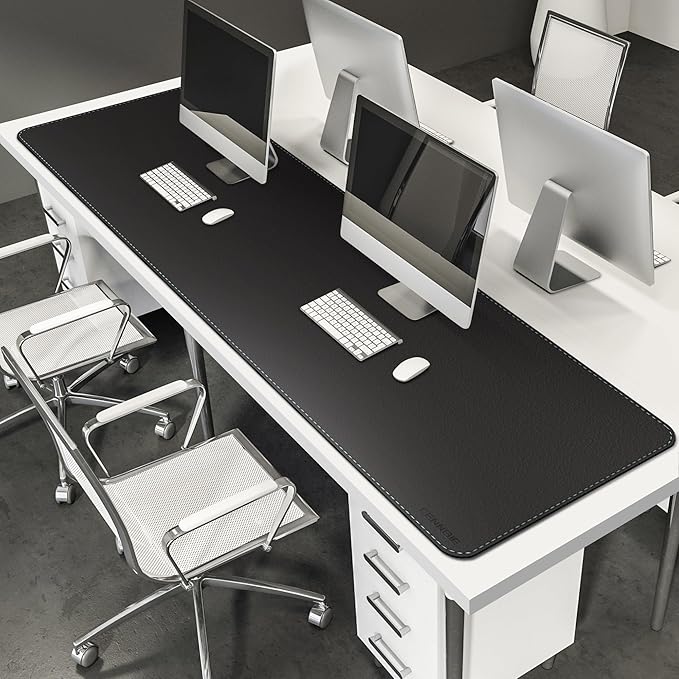 CENNBIE Leather Desk Mat Protector, XXL 74.8" x 23.6" Extra Large Leather Office Desk Pad Mat for Full Desk, Computer Desk Mat on top of desks - Oversized Large Mouse Pad (Black)