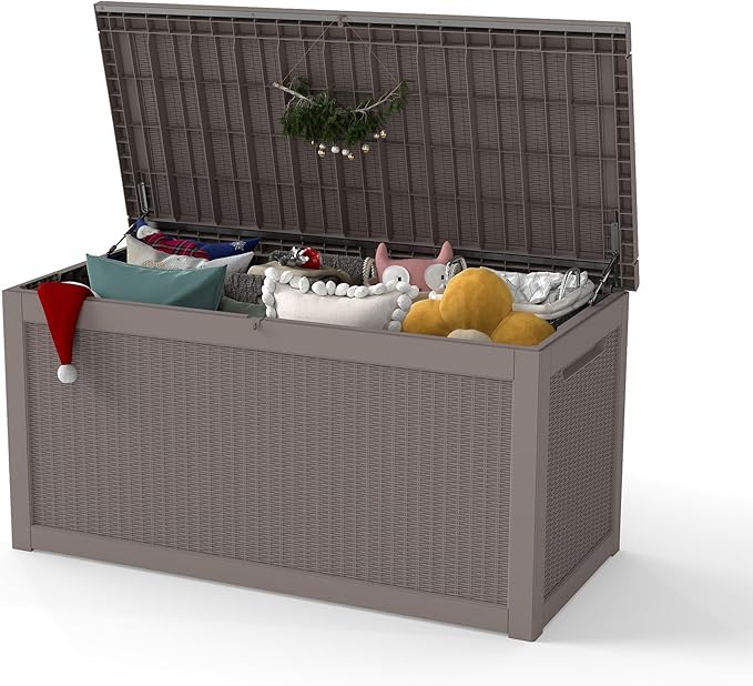 Yardgrace 320 Gallon Outdoor Storage Box Waterproof, Resin Deck Boxes with Lockable Lid & UV-Resistant for Patio, Pool, Garden Furniture Cushions & Accessories, Coffee