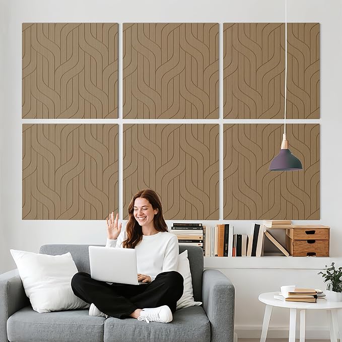 Reverbeon 6 PCS Acoustic Panels, 23.6x23.6 Inch Sound Absorbing Panels, Decorative Acoustic Wall Panels for Recording and Home Studio, Office with Double-Sided Adhesive Tape