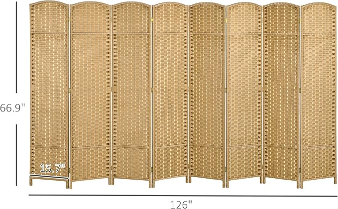 HOMCOM Room Divider, 8 Panel Folding Privacy Screen, 5.6' Tall Freestanding Wall Partition for Home Office, Bedroom, Nature Wood