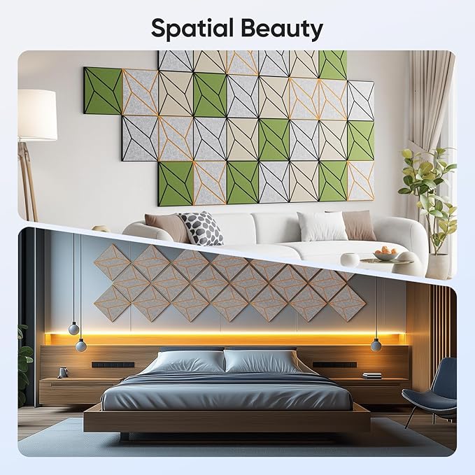 UNECHO 12 Pack 12" X 12" X 0.47" Acoustic Panels for Wall Sound Absorbing, Dual-Color P-Stripes Square Self-Adhesive Sound Panels, High Density Suitable for Multiple Scenarios(Orange+SilverGray)