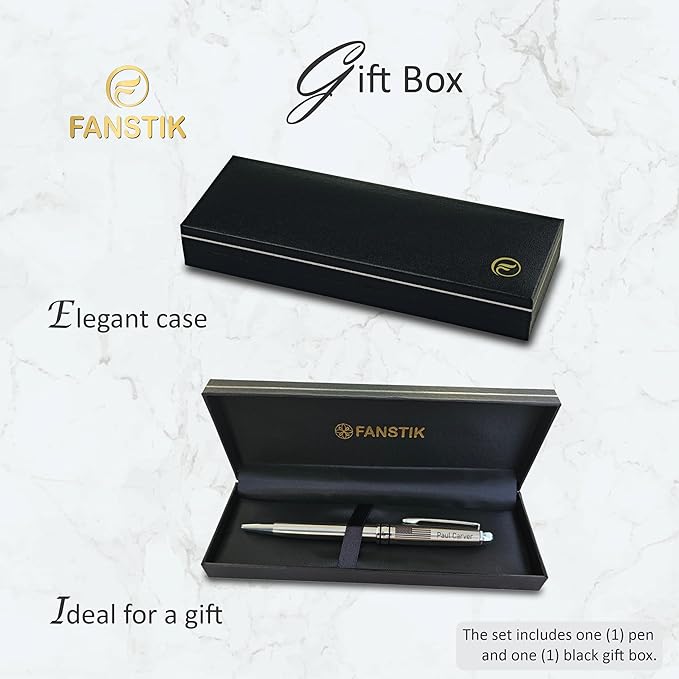 FANSTIK Customized BallPoint pen with name and US Flag (MADE IN USA), stainless steel, silver, luxury engraved pen personalized for men and for women. (BallPoint US-Flag)