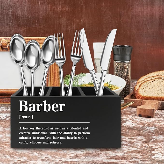 QZQE Barber Definition Pen Pencil Holder Organizer for Desk, Salon Barbershop Decor, Modern Minimalist Barber Shop Wooden Box Signs Decorations for Home Office Desk Tabletop
