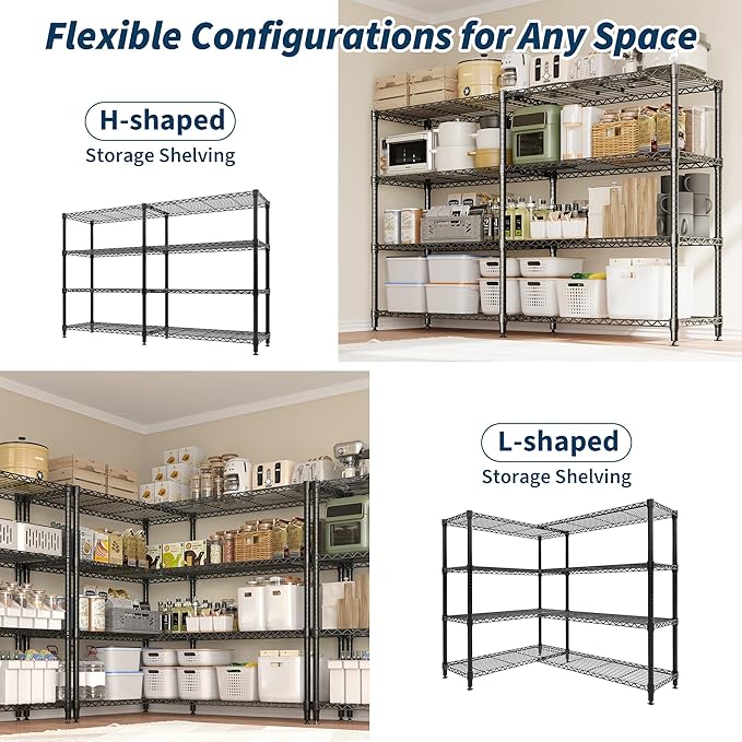 MilleLoom Metal Storage Shelves 4-Tiers, 60" H Wire Shelving Units Heavy Duty 265LBS Loads per Shelf, Adjustable Standing Wire Rack Shelf, for Home Office Pantry Room Basement,71" W x 15.7" D