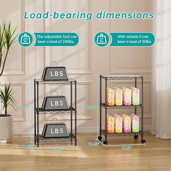 SINGAYE Shelf Closet Wire Shelving：Adjustable Metal Unit for Laundry Room Organization Bathroom Kitchen Home Storage with Wheels Small Pantry Rack Shelves
