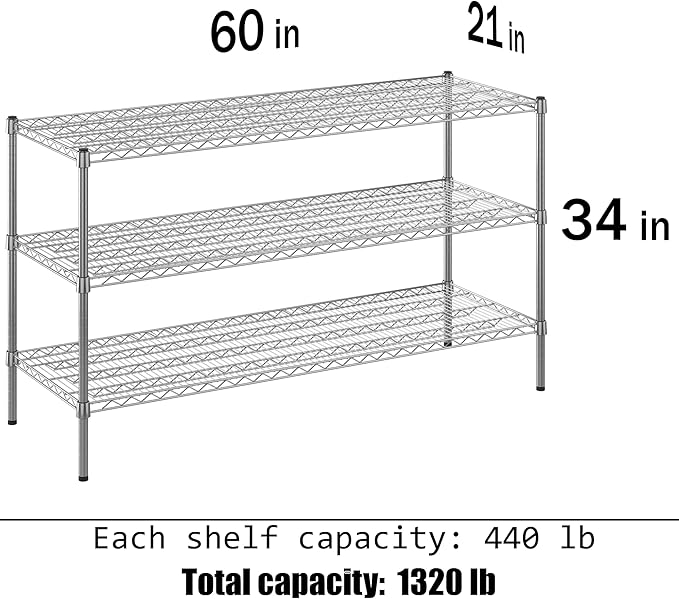 Regal Altair 21" Deep x 60" Wide x 34" Height Wire Shelving Kit | 3-Tier | NSF Commercial Storage Rack Unit