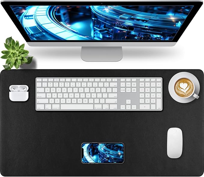 Bloss Desk Mat with Stitched Edges, Leather Large Mouse Pad, Non-Slip Desk Protector Mat, Desk Blotter, Waterproof Desk Pad for Office Home Decor/Black(31.5×15.7 Inches)