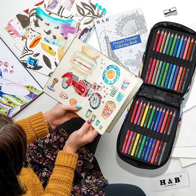 H & B 72 Colored Pencils Set, Art Pencil Kit for Adult Coloring,Oil Based Soft Core, Ideal for Coloring Sketching Shading,Art Set for Kids Teens Beginner Wooden Color Pencils