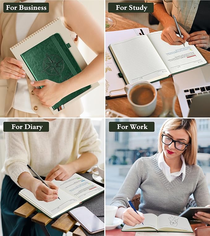 PAIBAS Lined Journal Notebook for Women Men, 160 Pages, A5 Hardcover Vintage Leather Journaling Notebooks for Work, School, Note Taking, Travel, Bible Study, Daily Diary for Writing 5.8"x8.5" (Green)