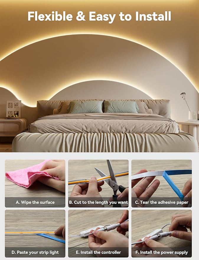 PAUTIX COB LED Strip Light,LED Lights 16.4ft,UL Listed Warm White 2700K Dotless Strip Lights,CRI93+ Super Bright Dimmable 24V Flexible Tape Light with RF Remote,for Cabinets,Kitchen Office Lighting