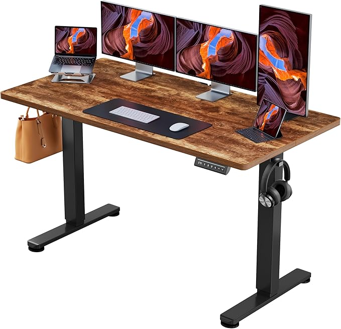 ErGear Height Adjustable Electric Standing Desk, 63 x 28 Inches Sit Stand up Desk, Memory Computer Home Office Desk (Vintage Brown)