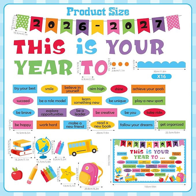 This is Your Year Set Bulletin Board Becorations Classroom Decoration Inspirational Welcome Back to School Colorful Bulletin Board Cutouts for School Office Classroom Home Chalkboard Wall Decor