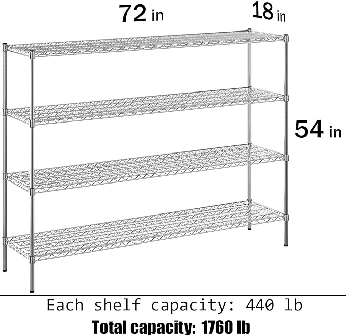 Regal Altair 18" Deep x 72" Wide x 54" Height Wire Shelving Kit | 4-Tier | NSF Commercial Storage Rack Unit