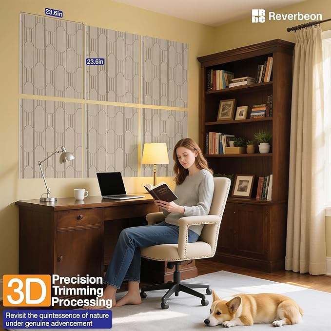 Reverbeon 6 PCS Acoustic Panels, 23.6x23.6 Inch Sound Absorbing Panels, Decorative Acoustic Wall Panels for Recording and Home Studio, Office with Double-Sided Adhesive Tape