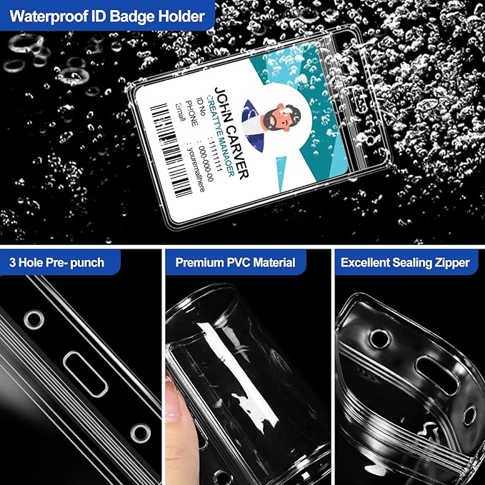 100 Pcs Clear Vertical Badge Id Card and 100 Pcs Lanyard, Reusable Lanyards for Id Badge Holder Name Tag Badge Holder with Lanyards for Adults Kids Business School Conferences (Black)