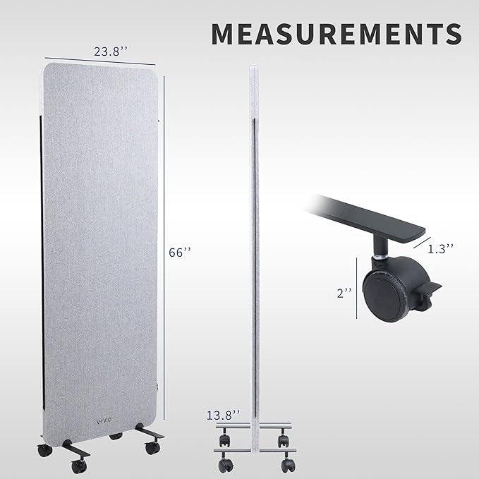 VIVO Freestanding 24 x 66 inch Privacy Panel, Mobile Cubicle Divider, Single 24 inch Wall Partition with 2-Sided Zipper Attachment System, Gray, PP-1-T024G-M