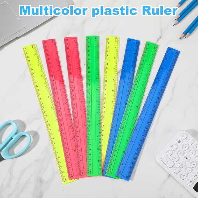 120 Pack Clear Plastic Rulers 12 Inch, Rulers Bulk for Kid, Transparent Assorted Color Metric Bulk Ruler with Inches and Centimeters for Classroom, Home, Office Supplies