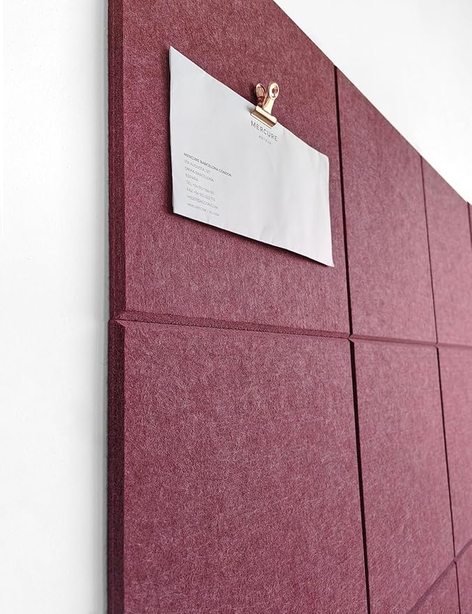 DECORITA Felt Wall Tiles | Large Cork Board Alternative | Aesthetic Felt Bulletin Board for Office, Home & Classroom | Large Cork Boards for Walls Pinboard (12-Pack) | Red Wine