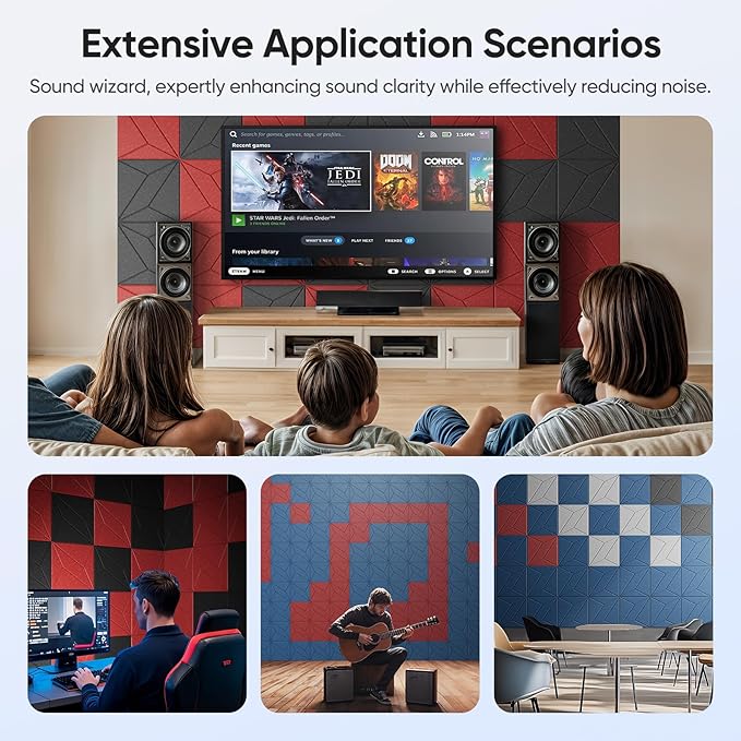 UNECHO 12 Pack 12" X 12" X 0.4" Acoustic Panels for Wall Sound Absorbing, P-Stripes Square Self-Adhesive Sound Panel, High Density Suitable for Multiple Scenarios(Cherry Red)