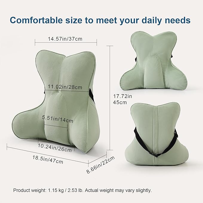 Ailuteie Ergonomic Lumbar Support Pillow(Pat. Pend) – Multi-Functional Back Cushion with Firm Support for Reading, Working & Driving,Celadon Green
