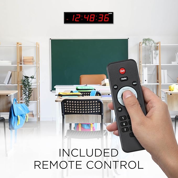 Ivation Oversized 36" Large Digital LED Clock | Big Digital Clock w/Multi-Function Display – Stopwatch, Timer, Alarms, Temp & Date | 6 Brightness Levels, Time Memory & Remote (Red)