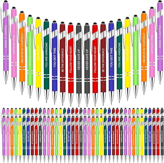 Greengines 100 Pcs Inspirational Pens - Motivational Ballpoint Bulk Pens with quotes Stylus Tip Gifts for School Coworkers Office Supplies Black Ink