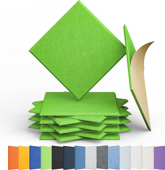 Amantech 12 Pack Acoustic Panels Self Adhesive Sound Proof Foam, High Density Sound Acoustic Panel, 12X12X0.4 Inch Square Panels in Home, Office, Reccording Room, Studio,and more(Fruit Green)
