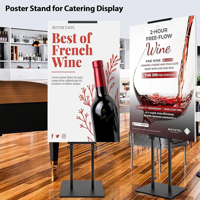 VAIIGO Pedestal Poster Sign Stand for Double Sided Display, Adjustable Poster Board Stand Height Up to 80", Heavy Duty Floor Standing Sign Holder for Board, Foam, Banner Display Stand, Black 1Pack