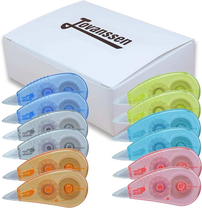 Jovanssen White Correction Tape, 12 Pack, 13.13 Feet Correction Tape for School And Office, Easy To Use Applicator for Instant Corrections