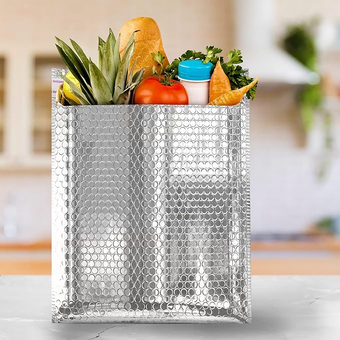 Amiff Silver Thermal Bubble Mailer, 15 x 17 Inches. 50 Pack Metallic Bubble Mailers. Self-Seal Insulated Mailers for Cold Shipping. Padded Envelopes Waterproof. Thermal Bag for Food, Cosmetics
