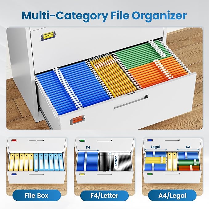 PEUKC 3 Drawer File Cabinet, Lateral Filing Cabinets for Home Office, Office Storage Drawers with Lock, Hanging Files Legal/Letter A4 Size (Assemble Required,White)