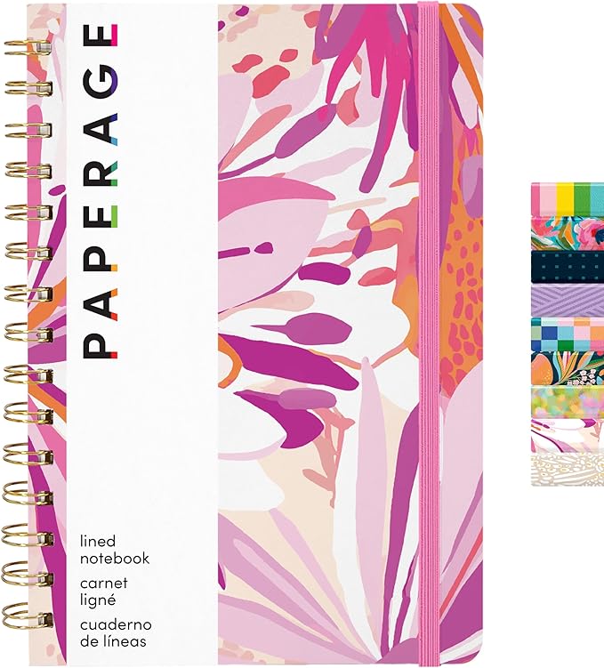 PAPERAGE Lined Spiral Journal Notebook, (Flower Daze), 160 Pages, Hardcover Journal for Women & Men, Medium 5.5 in x 8 in - 100 GSM, Thick Paper, Spiral Notebook for Work, School & Journaling