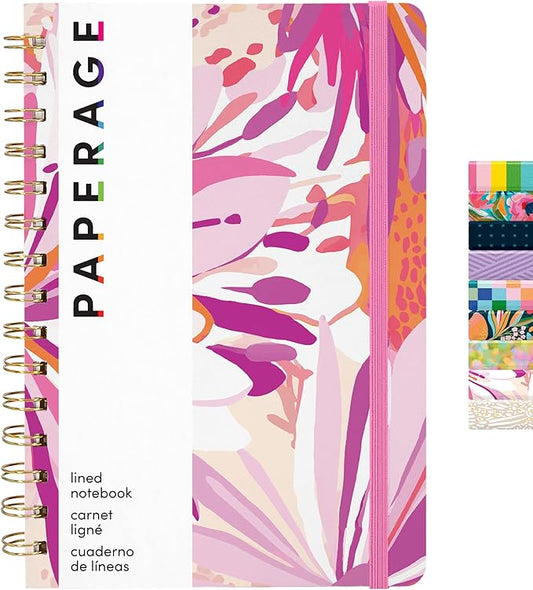 PAPERAGE Lined Spiral Journal Notebook, (Flower Daze), 160 Pages, Hardcover Journal for Women & Men, Medium 5.5 in x 8 in - 100 GSM, Thick Paper, Spiral Notebook for Work, School & Journaling