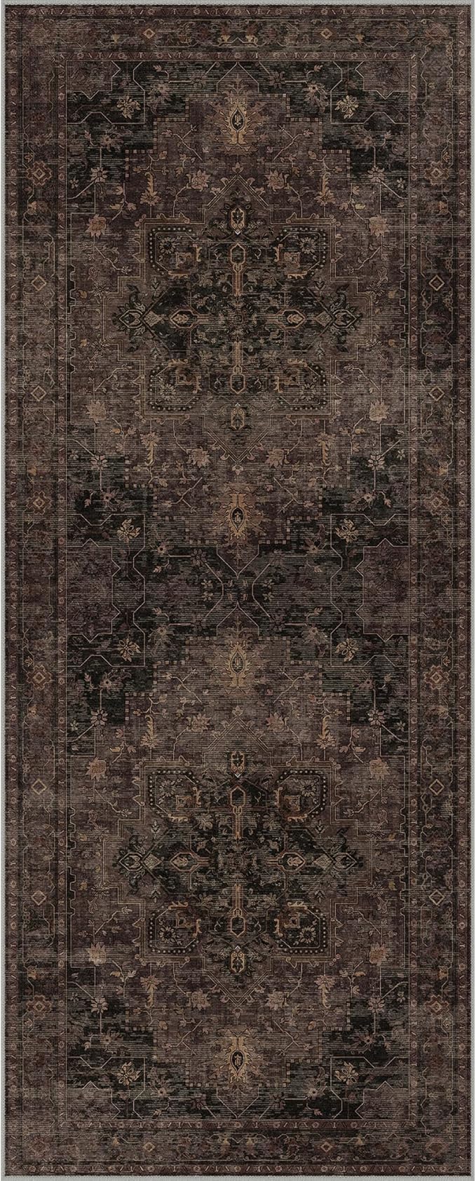 GENIMO 2x5 Runner Rugs for Hallway, Machine Washable Non Slip Vintage Rugs, Low Pile Lightweight Soft Print Rug for enrtyway, Corridor, Home, Office, Kitchen, Charcoal Brown