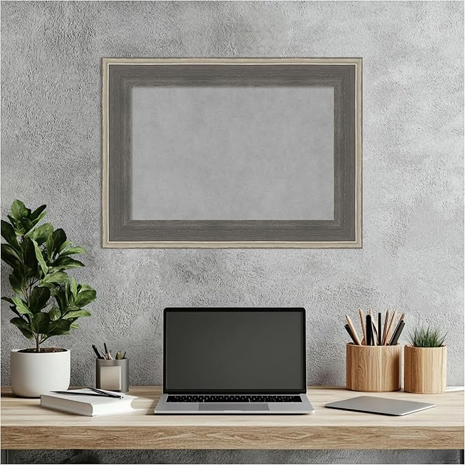 Amanti Art Grey Framed Magnetic Board 17x23 Small Vision Board for use with Magnets, 100% Metal Sheet to Display Items as Office Decor or for Home Organization in mudroom, Kitchen or Kids Room