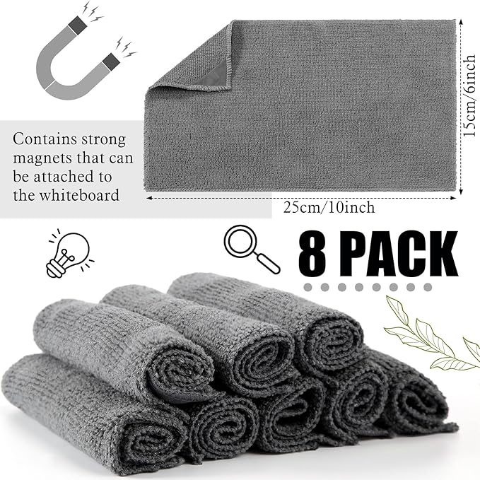 Fanfanwin 8 Pcs Magnetic Microfiber Cleaning Cloth Dry Erasers for White Boards Extra Magnetism Whiteboard Eraser for White Boards Blackboards Classroom Home Reusable Washable(6 x 10 Inch)