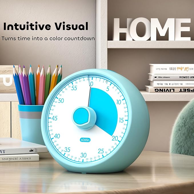 Visual Timer for Kids 60-Minute - Countdown Timer with Optional Alarm, Focus Tool for ADHD & Autism, Time Management for Homework, Chores, Office, Kitchen, Teaching & Study Routines (Blue)