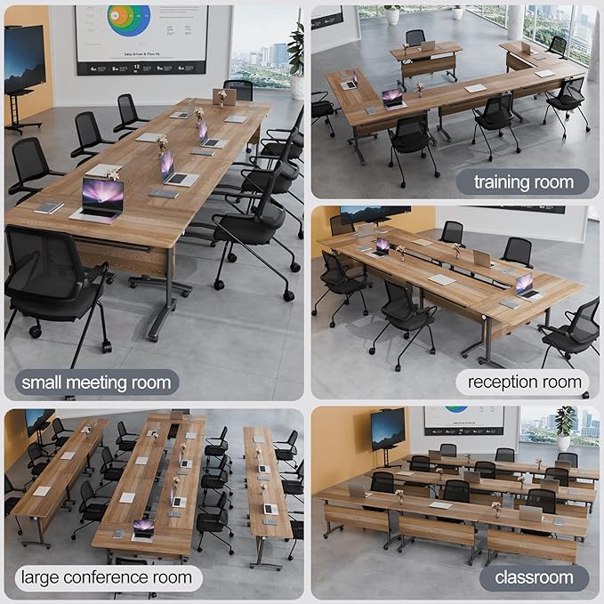 Folding Conference Table 4ft 5ft, Foldable Office Meeting Desk for 6 People, Multiple Sizes Colors Mobile Conference Room Table for Training Room School Business Furniture (2, White Walnut, 63in)