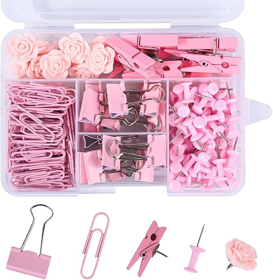 Paper Clips and Binder Clips Small with Decorative Push Pins Cips for School Home Office Aesthetic Desk Accessories,220PCS